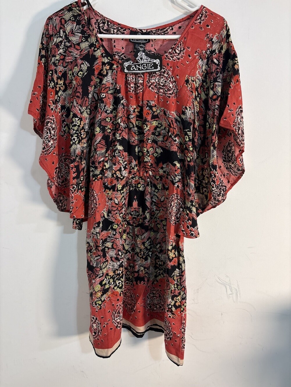 Angie Women Floral Patchwork Boho Mini Dress Flutter Sleeve Button Front Small